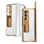 For Samsung Galaxy Z Fold5 Litchi Pattern Magnetic Shell Film Integrated Shockproof Phone Case(Silver Gold)