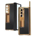 For Samsung Galaxy Z Fold5 Litchi Pattern Magnetic Shell Film Integrated Shockproof Phone Case(Black Gold)