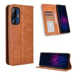 For HTC U24 Pro Magnetic Buckle Retro Texture Leather Phone Case(Brown)