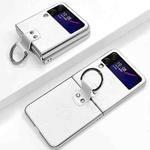 For Samsung Galaxy Z Flip4 Electroplated Embossed Leather Phone Case with Ring(White)