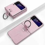 For Samsung Galaxy Z Flip4 Electroplated Embossed Leather Phone Case with Ring(Pink)
