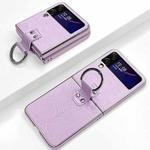For Samsung Galaxy Z Flip4 Electroplated Embossed Leather Phone Case with Ring(Purple)
