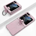 For Samsung Galaxy Z Flip5 Electroplated Embossed Leather Phone Case with Ring(Pink)