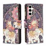 For Samsung Galaxy S23 FE 5G Colored Drawing Pattern Zipper Leather Phone Case(Flower Elephant)