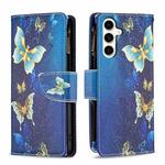 For Samsung Galaxy S23 FE 5G Colored Drawing Pattern Zipper Leather Phone Case(Gold Butterfly)