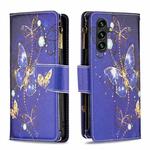 For Samsung Galaxy A15 Colored Drawing Pattern Zipper Leather Phone Case(Purple Butterfly)
