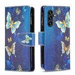 For Samsung Galaxy A15 Colored Drawing Pattern Zipper Leather Phone Case(Gold Butterfly)