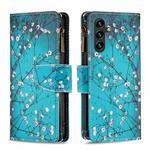 For Samsung Galaxy A15 Colored Drawing Pattern Zipper Leather Phone Case(Plum Blossom)