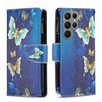 For Samsung Galaxy S24 Ultra 5G Colored Drawing Pattern Zipper Leather Phone Case(Gold Butterfly)