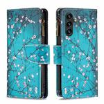 For Samsung Galaxy A55 Colored Drawing Pattern Zipper Leather Phone Case(Plum Blossom)