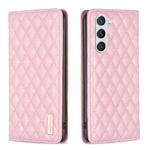 For Samsung Galaxy S24 5G Diamond Lattice Magnetic Leather Flip Phone Case(Pink)