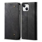 For iPhone 15 Denim Texture Casual Style Horizontal Flip Leather Case(Black)