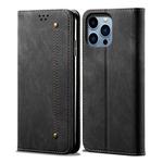 For iPhone 16 Pro Max Denim Texture Casual Style Horizontal Flip Leather Case(Black)