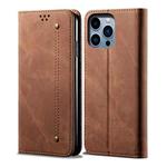 For iPhone 16 Pro Denim Texture Casual Style Horizontal Flip Leather Case(Brown)