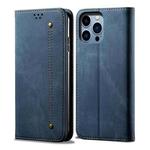 For iPhone 16 Pro Denim Texture Casual Style Horizontal Flip Leather Case(Blue)