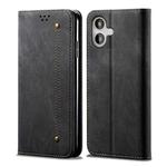 For iPhone 16 Plus Denim Texture Casual Style Horizontal Flip Leather Case(Black)