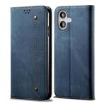 For iPhone 16 Denim Texture Casual Style Horizontal Flip Leather Case(Blue)