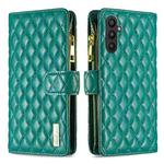 For Samsung Galaxy A25 5G Diamond Lattice Zipper Wallet Leather Flip Phone Case(Green)