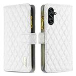 For Samsung Galaxy A15 Diamond Lattice Zipper Wallet Leather Flip Phone Case(White)