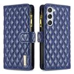 For Samsung Galaxy S24+ 5G Diamond Lattice Zipper Wallet Leather Flip Phone Case(Blue)