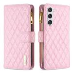 For Samsung Galaxy S24+ 5G Diamond Lattice Zipper Wallet Leather Flip Phone Case(Pink)