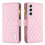 For Samsung Galaxy S24 5G Diamond Lattice Zipper Wallet Leather Flip Phone Case(Pink)