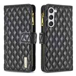 For Samsung Galaxy S24 5G Diamond Lattice Zipper Wallet Leather Flip Phone Case(Black)