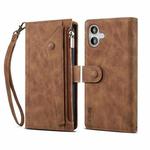 For iPhone 16 Plus ESEBLE Retro Frosted RFID Flip Leather Phone Case(Brown)