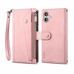 For iPhone 16 Plus ESEBLE Retro Frosted RFID Flip Leather Phone Case(Rose Gold)