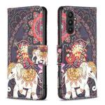 For Samsung Galaxy A25 5G Colored Drawing Pattern Leather Phone Case(Flowers Elephant)