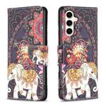 For Samsung Galaxy S23 FE 5G Colored Drawing Pattern Leather Phone Case(Flowers Elephant)