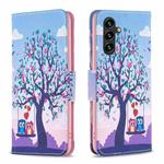 For Samsung Galaxy A15 Colored Drawing Pattern Leather Phone Case(Owl)