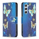 For Samsung Galaxy S24 5G Colored Drawing Pattern Leather Phone Case(Gold Butterfly)