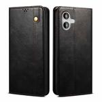 For iPhone 16 Plus Oil Wax Crazy Horse Texture Leather Phone Case(Black)