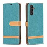 For Samsung Galaxy A25 5G Color Block Denim Texture Leather Phone Case(Green)