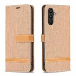 For Samsung Galaxy A25 5G Color Block Denim Texture Leather Phone Case(Brown)