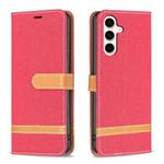 For Samsung Galaxy S23 FE 5G Color Block Denim Texture Leather Phone Case(Red)