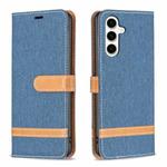 For Samsung Galaxy S23 FE 5G Color Block Denim Texture Leather Phone Case(Dark Blue)