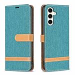 For Samsung Galaxy S23 FE 5G Color Block Denim Texture Leather Phone Case(Green)