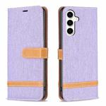 For Samsung Galaxy S23 FE 5G Color Block Denim Texture Leather Phone Case(Purple)