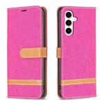 For Samsung Galaxy S23 FE 5G Color Block Denim Texture Leather Phone Case(Rose Red)