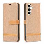 For Samsung Galaxy S23 FE 5G Color Block Denim Texture Leather Phone Case(Brown)