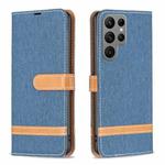 For Samsung Galaxy S24 Ultra 5G Color Block Denim Texture Leather Phone Case(Dark Blue)