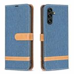 For Samsung Galaxy A35 Color Block Denim Texture Leather Phone Case(Dark Blue)