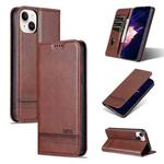 For iPhone 15 Plus AZNS Magnetic Calf Texture Leather Phone Case(Dark Brown)