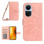 For OPPO Reno10 Global / Reno10 Pro Global Skin Feel Sun Flower Embossed Flip Leather Phone Case with Lanyard(Pink)