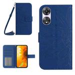 For OPPO A58 4G Skin Feel Sun Flower Embossed Flip Leather Phone Case with Lanyard(Inky Blue)