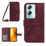 For OPPO A59 5G Skin Feel Sun Flower Embossed Flip Leather Phone Case with Lanyard(Wine Red)
