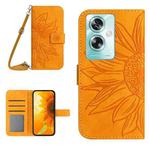 For OPPO A59 5G Skin Feel Sun Flower Embossed Flip Leather Phone Case with Lanyard(Yellow)