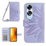 For OPPO A60 4G Skin Feel Sun Flower Embossed Flip Leather Phone Case with Lanyard(Purple)
